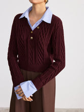 2 in 1 Striped Shirt Panel Cable Knit Top